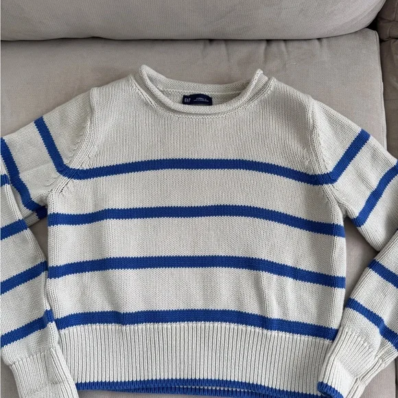 Gap Striped Knit Sweater in White and Royal Blue - Picture 2 of 4